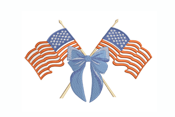 Coquette USA Double Flag Bow Embroidery Design
