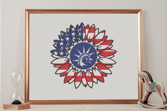 Flag USA Sunflower Embroidery Design