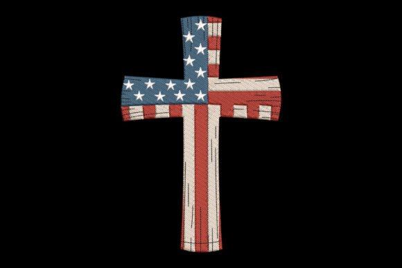 USA Flag Christian Cross Embroidery Design